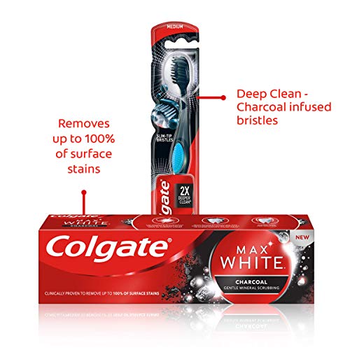 Colgate Kit Blanqueador al Carbón con Pasta de Dientes Max White Carbón (3 x 75 ml) y Cepillo Blanqueador Max White 360 (1 unidad)
