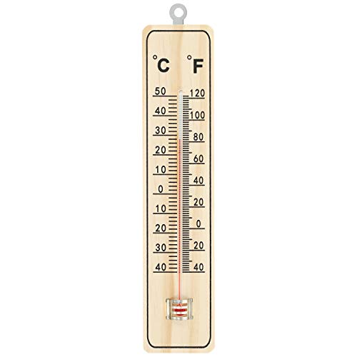 com-four® Termómetro 2X - Termómetro de Madera para Uso en Interiores - Medidor de Temperatura con Escala en Grados Celsius y Grados Fahrenheit (04 Piezas - 22x5x1cm)