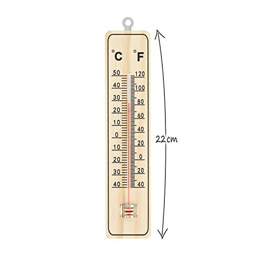 com-four® Termómetro 2X - Termómetro de Madera para Uso en Interiores - Medidor de Temperatura con Escala en Grados Celsius y Grados Fahrenheit (04 Piezas - 22x5x1cm)