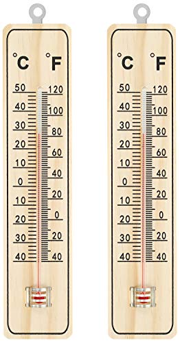 com-four® Termómetro 2X - Termómetro de Madera para Uso en Interiores - Medidor de Temperatura con Escala en Grados Celsius y Grados Fahrenheit (04 Piezas - 22x5x1cm)