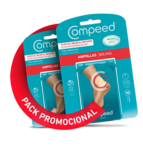 COMPEED Ampollas Medianas, 10 Apósitos Hidrocoloides - Pack de 2 (Total 20), Cuidado de Pies, Cura más rápido, Dimensiones: 4,2 cm x 6,8 cm