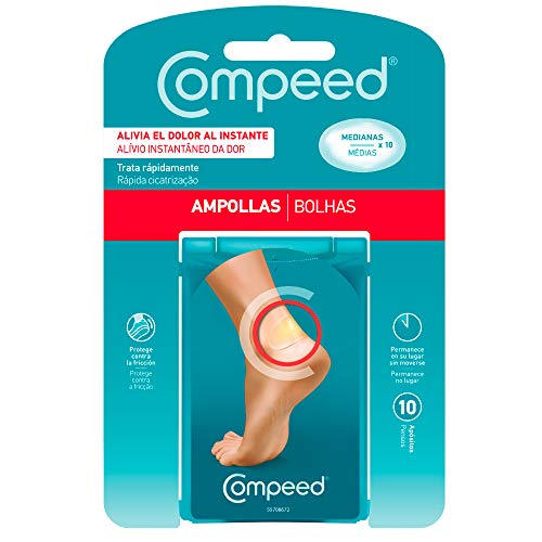 COMPEED Ampollas Medianas, 10 Apósitos Hidrocoloides - Pack de 2 (Total 20), Cuidado de Pies, Cura más rápido, Dimensiones: 4,2 cm x 6,8 cm