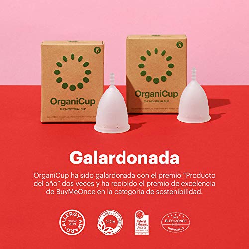 Copa menstrual OrganiCup - Talla A/pequeña - Ganadora del los AllergyAwards 2019 - Aprobada por la FDA - Silicona suave, flexibe y reutilizable de grado medicinal