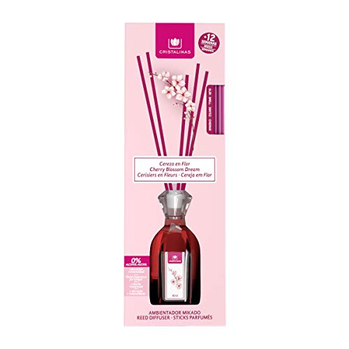 CRISTALINAS. Ambientador MIKADO Clásico. Difusor con varillas de ratán. Formula sin Alcohol. Máxima duración: más de 12 semanas. Capacidad 90ml. Disfruta de tu aroma favorito Cerezo en Flor