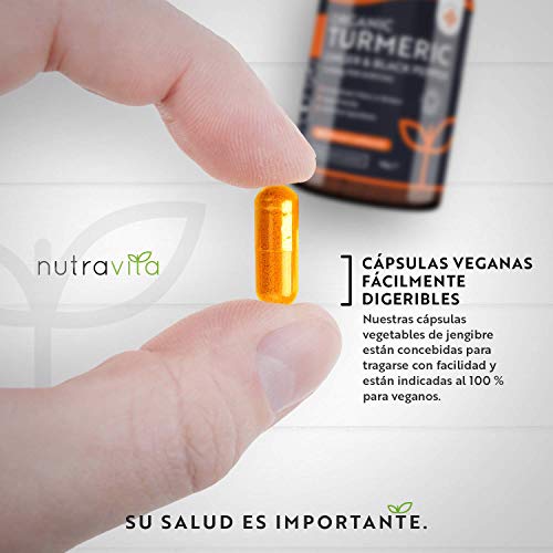 Cúrcuma Orgánica de 1440 mg con Pimienta Negra y Jengibre -180 Cápsulas Vegano de Alta Resistencia (Suministro para 3 Meses) - Fabricado en el Reino Unido por Nutravita