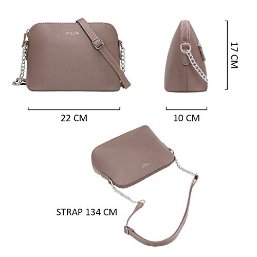 David Jones - Pequeño Bolso Bandolera Cadena Mujer - Bolsos de Hombro Cruzado Cuero PU - Mensajero Crossbody Bag - Bolso Mano Zip Embrague Clutch Pochette Noche Trabajo Moda Diario Vida - Beige Topo