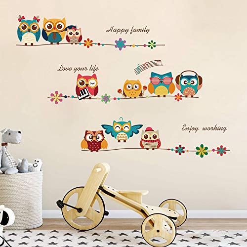 decalmile Pegatinas de Pared Animales Búho Vinilos Decorativos Infantiles Música Adhesivos Pared Habitación Bebe Niños Guardería Dormitorio