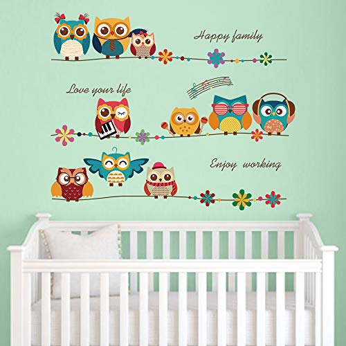 decalmile Pegatinas de Pared Animales Búho Vinilos Decorativos Infantiles Música Adhesivos Pared Habitación Bebe Niños Guardería Dormitorio