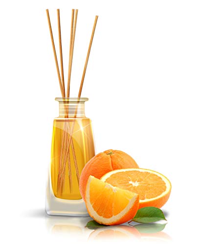 Difusor de Caña Naranja 100ml - 0% Alcohol - Set de Regalo con 8 palitos de bambú es el Mejor para Aromaterapia - Spa - Hogar - Oficina - Gimnasio - Restaurante - Boutique