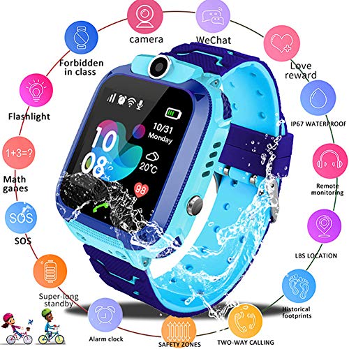 Doolland Reloj Inteligente Smartwatch para niños, rastreador de ubicación LBS, Reloj del teléfono, Reloj de cámara, Chat de Voz, Llamadas telefónicas