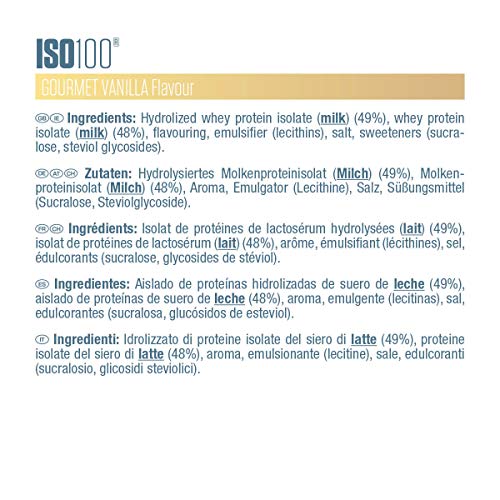 Dymatize ISO 100 Gourmet Vanilla 900g - Hidrolizado de Proteína de Suero Whey + Aislado en Polvo