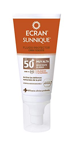 Ecran Sunnique, Fluido Protector Cara y Escote con SPF50+ - 50 ml