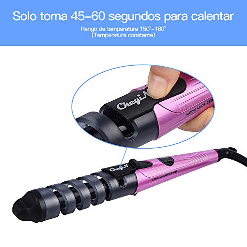 Eléctrica Rizador de Pelo de Cerámica Espiral Rodillos de Pelo Curling Iron Wand Salon Herramientas de Peinado de Cabello (morado)