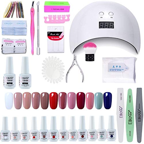 Elite99 Lámpara UV LED para Uñas 24w, 12 Colores Kit de Esmaltes Semipermanentes en Gel UV LED, Base y Top Coat, Removedor de Uñas 002