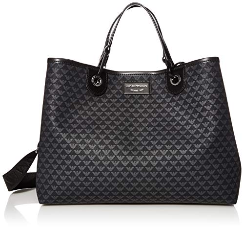 Emporio Armani - Bolso con asa superior y detalles de piel, color negro, Multi (Negro/Negro/Negro), Talla única