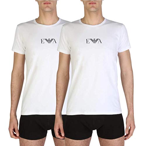 Emporio Armani Hombre 2 Pack camiseta de algodón stretch, Azul, Small