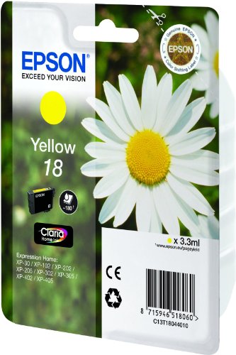 Epson C13T18044010 - Cartucho de tinta, amarillo válido para los modelos Expression Home XP-215, XP-212, XP-405WH, XP-405, XP-30, XP-205, XP-202 y otros, Ya disponible en Amazon Dash Replenishment