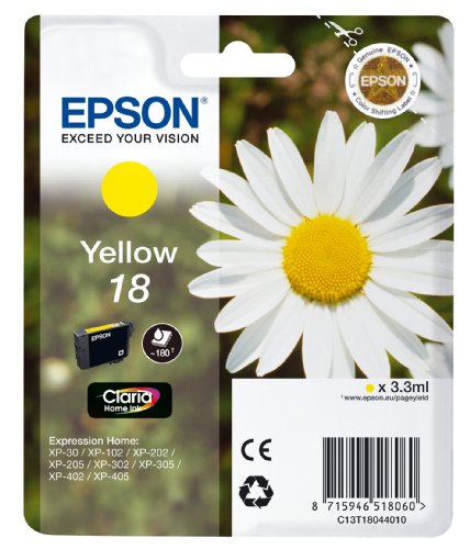 Epson C13T18044010 - Cartucho de tinta, amarillo válido para los modelos Expression Home XP-215, XP-212, XP-405WH, XP-405, XP-30, XP-205, XP-202 y otros, Ya disponible en Amazon Dash Replenishment