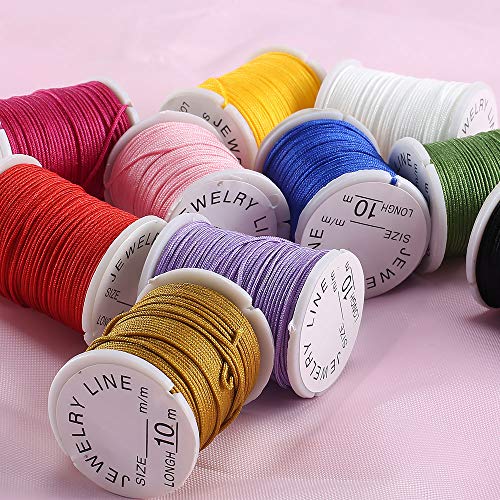 ETSAMOR 10 Rollos Hilo de Nylon de Colores Cuerda Encerado para DIY Joyas Fabricación Collar Pulsera Abalorios Manualidades 0.8mm * 10m