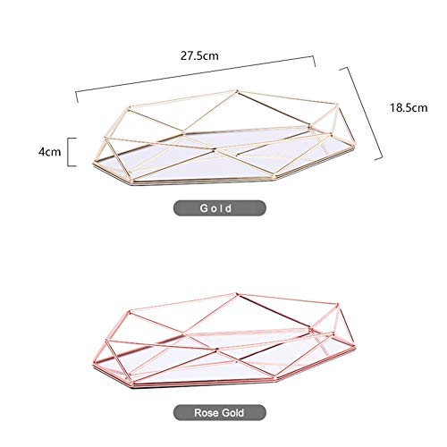 FABSELLER - Bandeja decorativa de metal con espejo, color oro rosa, lujosa, bandeja de almacenamiento hexagonal para escritorio, estilo nórdico, simple