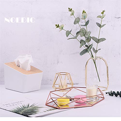 FABSELLER - Bandeja decorativa de metal con espejo, color oro rosa, lujosa, bandeja de almacenamiento hexagonal para escritorio, estilo nórdico, simple