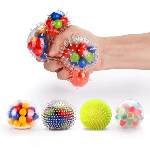 Fansteck Bola Antiestrés [4 Pack], Stress Ball de Diferentes diseño, Pelotas Antiestres, Squishy Ball Alivia estrés para niños y Adultos, fortalece Manos y Dedos.