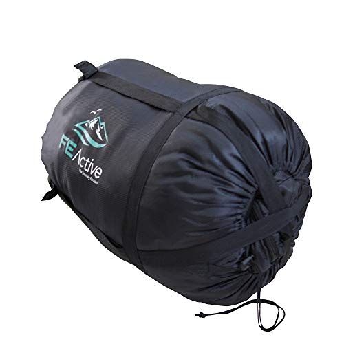 FE Active Saco de Dormir Camping - Extra largo con Capucha, Saco de Dormir Resistente al Agua para Exteriores 3-4 Estaciones, Excursionismo, Trekking, Viajes, Escalada, Cama | Diseñado en California