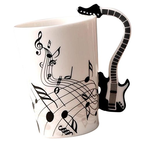 FLAMEER Taza De Café Regalos De Cerámica De La Taza De Té De La Leche del Café con La Manija del Diseño del Instrumento - Guitarra Negra 1