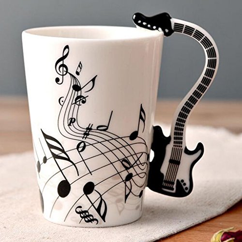 FLAMEER Taza De Café Regalos De Cerámica De La Taza De Té De La Leche del Café con La Manija del Diseño del Instrumento - Guitarra Negra 1