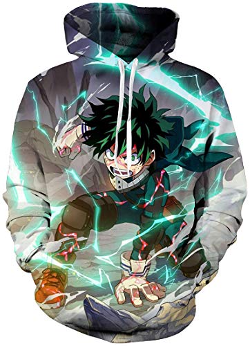 FLYCHEN Hombre Sudaderas con Capucha My Hero Academia Impresión 3D Manga Japonesa Todoroki Shoto All Might - Verde 01-2XL