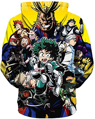 FLYCHEN Mujer Sudaderas con Capucha Manga Japonesa My Hero Academia Impresión 3D All Might Manga Larga - Amarillo 26 - L