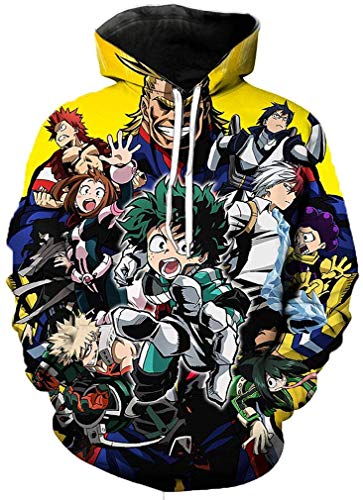 FLYCHEN Mujer Sudaderas con Capucha Manga Japonesa My Hero Academia Impresión 3D All Might Manga Larga - Amarillo 26 - L