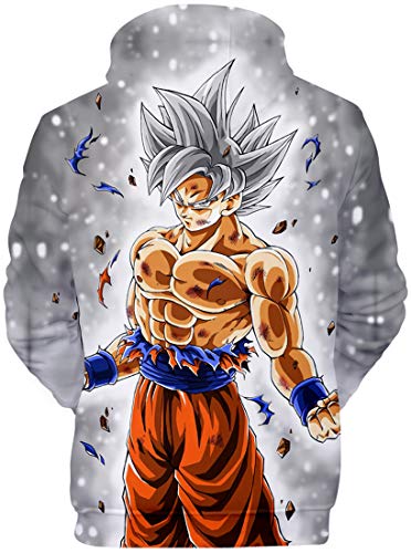 FLYCHEN Sudadera con Capucha para Niños Impreso en 3D Arte Figura de Dragon Ball Cartón Goku Son Animado Joven Pullover - 1 Sombreros de Plata 0212 - XXS