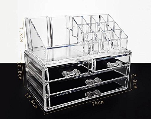 FOBUY Caja acrílica Estante de maquillajes Maquillaje Cosméticos Joyería Organizador (4 Drawers Clear C) (2 layer Color transparente)