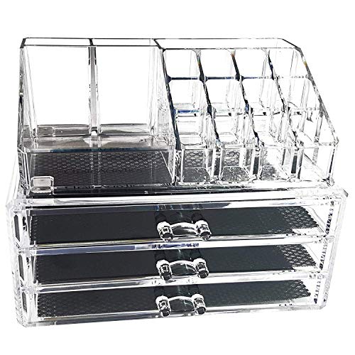 FOBUY Caja acrílica Estante de maquillajes Maquillaje Cosméticos Joyería Organizador (4 Drawers Clear C) (2 layer Color transparente)