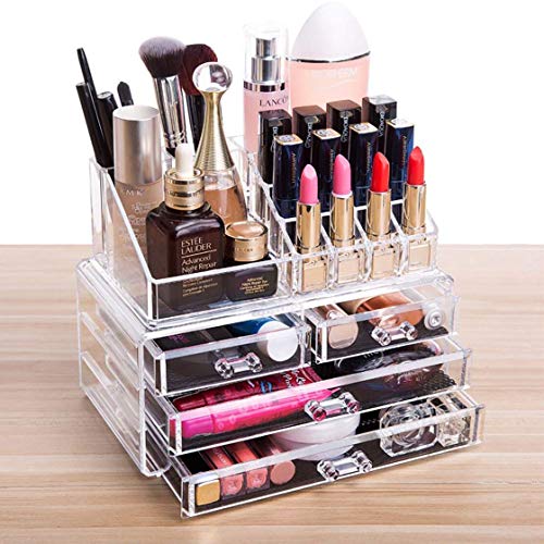 FOBUY Caja acrílica Estante de maquillajes Maquillaje Cosméticos Joyería Organizador (4 Drawers Clear C) (2 layer Color transparente)