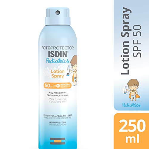 Fotoprotector ISDIN Pediatrics Lotion Spray SPF 50 - Protector solar corporal para niños, Hidratante, muy ligero y de absorción inmediata para la piel del niño, 250 ml