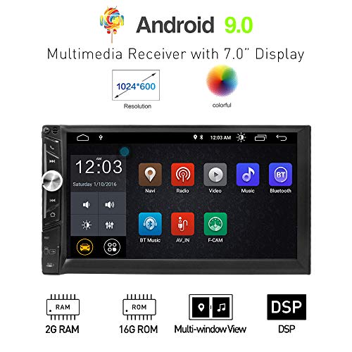 Freeauto Android 9.0 2 DIN Autoradio Universal, GPS Navegador Radio para Coche estéreo Doble soporta Bluetooth, Control Volante, WiFi, Mirror-Link, Subwoofer, USB, AV-out