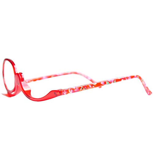 Gafas de Maquillaje, Gafas Para Maquillarse con Lente Abatible,Gafas con Lente que Gira Para Ayudarte con el Maquillaje con Funda Gratuita, Dioptrías +3.0 (Rojo)