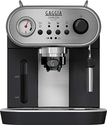 Gaggia Carezza Deluxe - Cafetera (Independiente, Acero inoxidable, De café molido, Vaina, Café expreso, Leche caliente, Agua caliente, 1,4L, Negro)