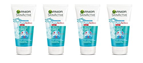 Garnier - Pure Activo - máscara de limpieza exfoliante - 3 en 1 Limpiadora Exfoliante Máscara Conjunto de 4