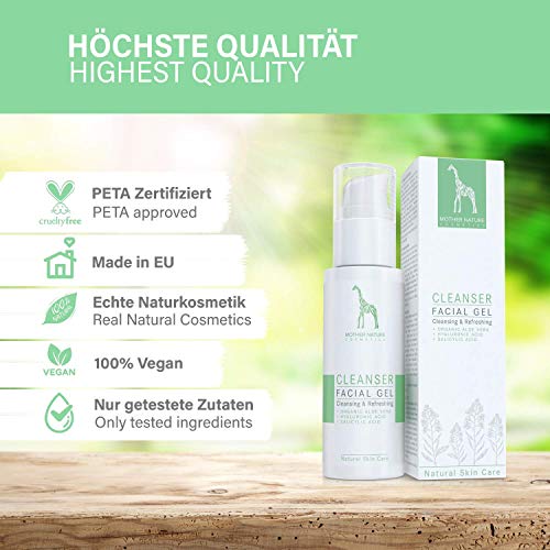 Gel Limpiador Facial con BIO-Aloe Vera, Ácido Hialurónico y Ácido Salicílico - COSMÉTICA NATURAL VEGANA - 125 ml de Gel Limpiador Purificante para Piel Normal, Mixta, Grasa y Impura