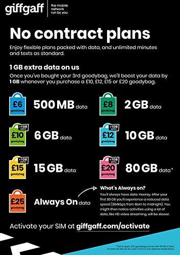 GiffGaff Triple tarjeta SIM 2 G/3G/4G PAYG Pague sólo lo que hable con £5 libras de crédito gratis (después de la activación)