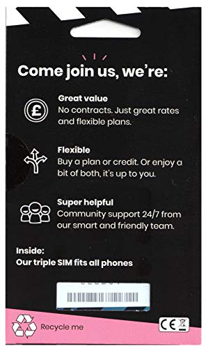 GiffGaff Triple tarjeta SIM 2 G/3G/4G PAYG Pague sólo lo que hable con £5 libras de crédito gratis (después de la activación)