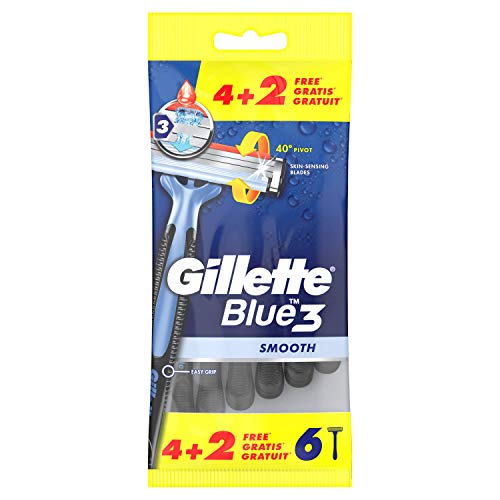 Gillette Blue3 - Cuchillas de afeitar desechables para hombres (4+2, 6 unidades)