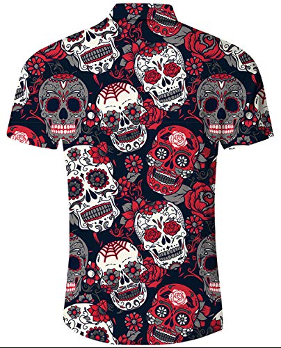 Goodstoworld Camisa de Halloween Hombre Cráneo Camisa Casual Manga Corta Ajustado para Hombre Mens Hawaiian Shirt t Shirt Top