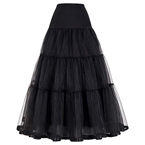 GRACE KARIN Mujeres Enaguas Largas Rockabilly Pin Up para Bodas Damas Negro XL