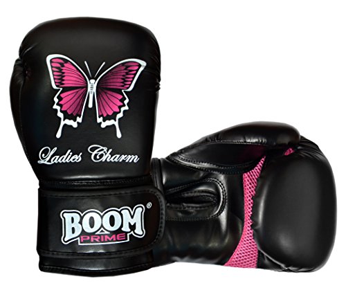 Guantes de boxeo, de cuero Rex 170 ml - 414 ml, para saco de boxeo, MMA, Muay Thai, artes marciales, pelea, Boom Prime, color negro, tamaño 6oz (for kids)