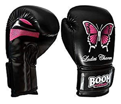 Guantes de boxeo, de cuero Rex 170 ml - 414 ml, para saco de boxeo, MMA, Muay Thai, artes marciales, pelea, Boom Prime, color negro, tamaño 6oz (for kids)