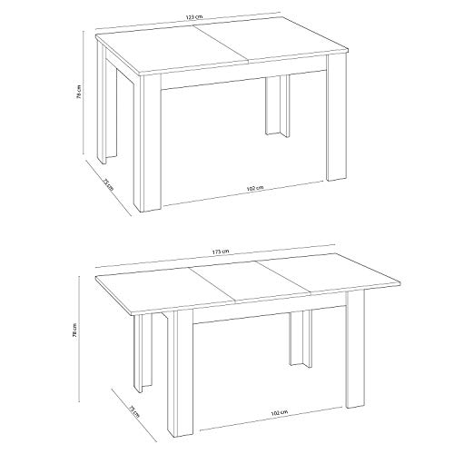 Habitdesign 0F4584A - Mesa de Comedor Extensible, Mesa salón o Cocina, Acabado en Color Blanco Artik y Roble Canadian, Modelo Kendra, Medidas: 123-173 cm (Largo) x 75 cm (Ancho) x 78 cm (Alto)